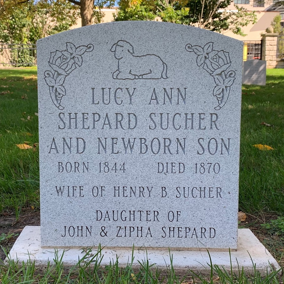 Lucy Ann Shepard Sucher and newborn son marker